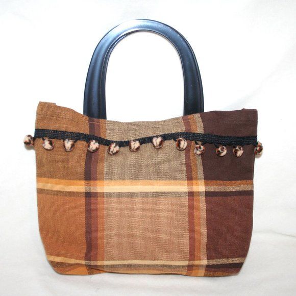 Handbags - NWOT POM POM PURSE AUTUMN PLAID CANVAS TOASTED BROWN SMALL TOTE BAG CARRYALL